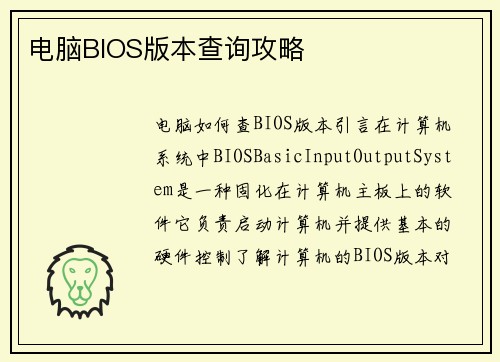 电脑BIOS版本查询攻略
